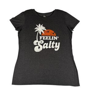 Instant Message “Feelin’ Salty” Graphic Tee Women’s Large Dark Gray Beach Shirt